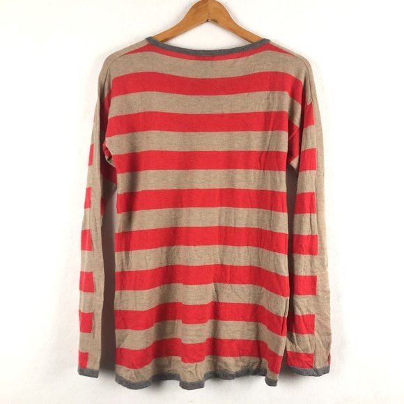 C&C California Women's Size Medium Tan Coral Grey Striped Wool Cashmere Sweater - Picture 2 of 6